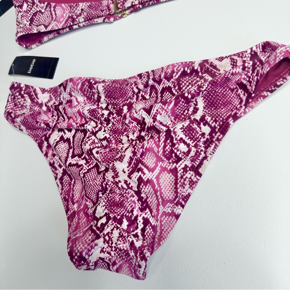 Bebe Pink Snake Print Halter Bikini Swim Set - Picture 7 of 12